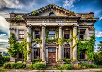 Obraz premium Bank Collapse: Crumbling Architecture Reflecting Financial Crisis