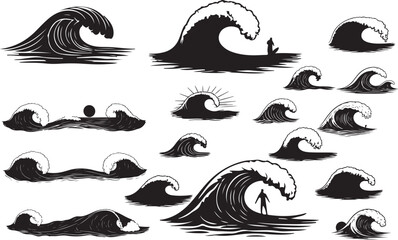 Ocean Wave Silhouette on White Background