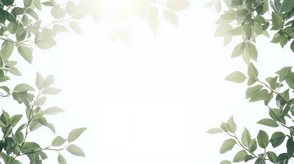 Bright Green Leaves Frame on White Background