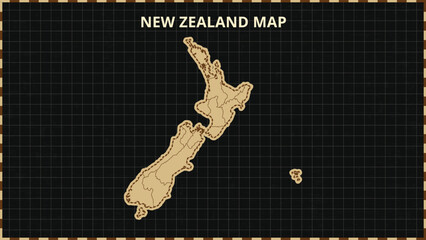 A Map highlighting New Zealand Map, New Zealand modern map with Gold and Black Color Hi detailed Vector, geographical borders, New Zealand Map Vector Illustration