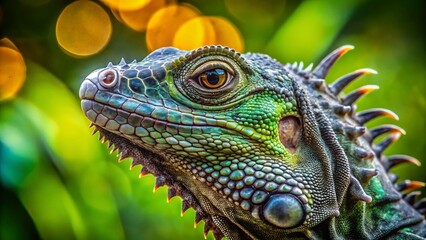 Fototapeta premium Black Iguana (Ctenosaura similis) Portrait with Bokeh Background - Wildlife Stock Photo