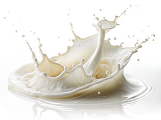 Splashes of plain milk on a white background
