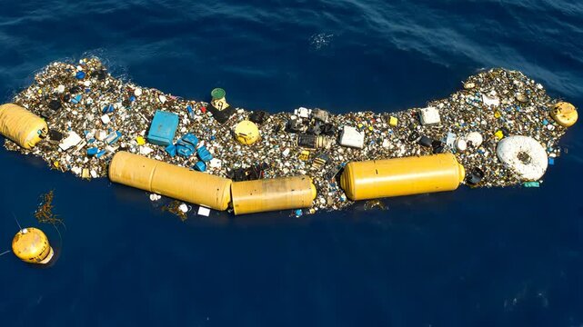 Ocean waste accumulation in a large patch, raising environmental concerns due to pollution and marine life effects