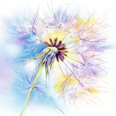 Naklejka premium Artistic watercolor dandelion with colorful pastel tones and details