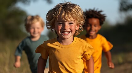 Happy Toddlers Running Outdoors on Sunny Day