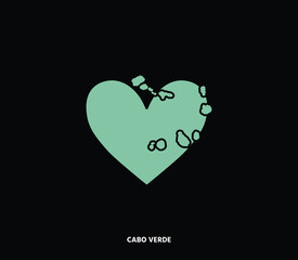 A modern design featuring Cabo Verde’s map inside a heart. Great for tourism, culture, and island adventure projects.