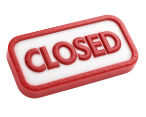 3D Closed Signboard in Red and White for Business and Stores