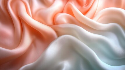 Obraz premium Soft peach and cream silk fabric gently flows creating elegant curves. AI Generated