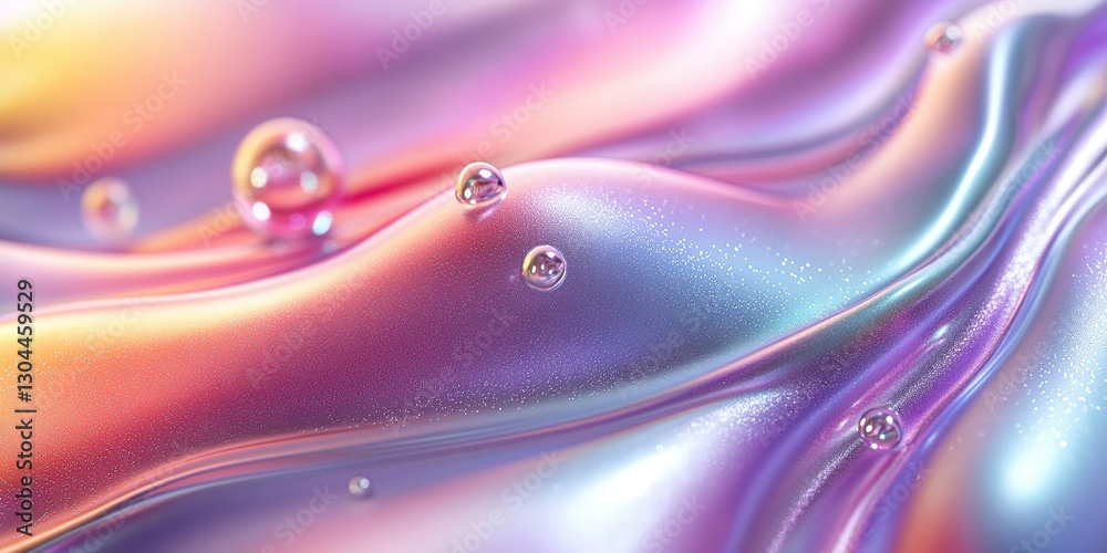 Poster colorful abstract waves with bubbles reflecting light in a mesmerizing display of fluidity and movem