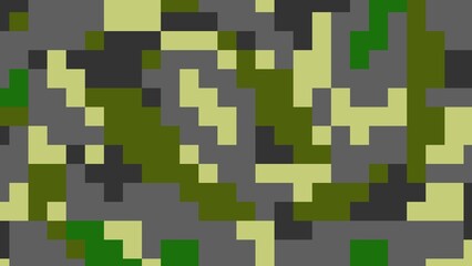 A seamless pixelated camouflage pattern with shades of green and gray, designed for military, tactical, and digital applications.  
