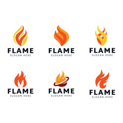 Set of Fire or flame logo design isolated on white background.