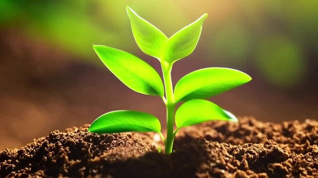 A tiny plant emerges from the soil, its vibrant green leaves unfolding as it grows. This captivating nature sequence beautifully captures the essence of life beginning anew.