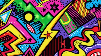 A playful mix of primary and secondary colors: red, blue, yellow, green, pink, and purple.