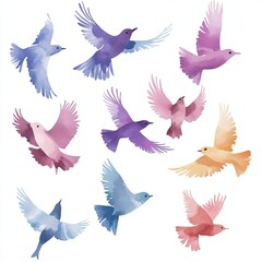 Obraz premium Watercolor Silhouettes of Birds in Flight Elegant Nature Artwork