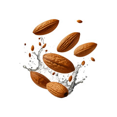 Flying almond isolated on transparent background.