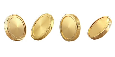 3D Gold Coins, Various Angles on transparent Background
