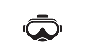 Scuba diving mask silhouette vector illustration in black and white, set against a white background