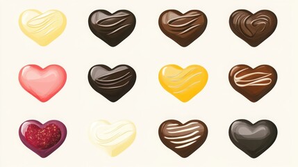 Obraz premium Colorful Assorted Heart-Shaped Chocolate Candies on Cream Background