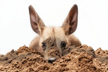 Fototapeta premium Aardvark snout covered in dirt isolated on white background