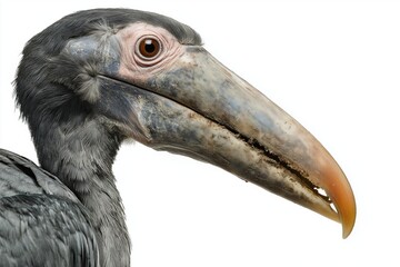 Shoebill stork massive beak isolated on white background
