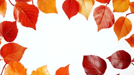 Fototapeta premium Red Orange Yellow Autumn Leaves Frame on White Background