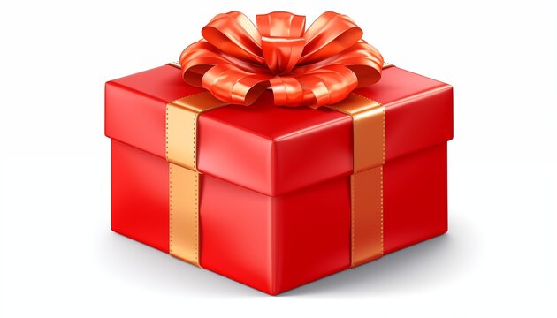 red gift box with red and gold ribbon bow