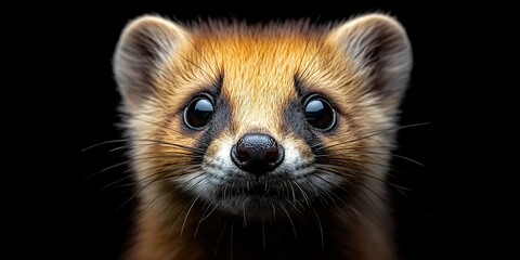 Fototapeta premium Cute and curious marten gazing directly at the camera with expressive eyes in a dark background