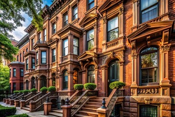 Brownstone Architecture: Urban Building Facade, Detailed Brickwork, Architectural Photography