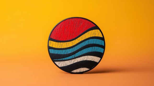 A vibrant mockup of a pin badge featuring a bold graphic and a vintage-inspired design, ready for customization and printing.