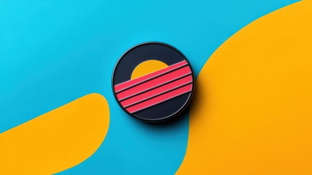 A vibrant mockup of a pin badge featuring a bold graphic and a vintage-inspired design, ready for customization and printing.