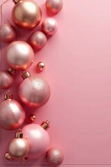 Rose gold and blush pink ornaments on a velvet background, winter, background, rose gold ornaments