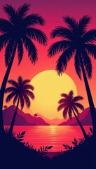 Silhouette of various palm trees, tropical leaves , leaves, summer, graphic