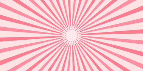 Candy color sunburst background. Abstract pink cream sunbeams design wallpaper. Colorful spinning lines for template, banner