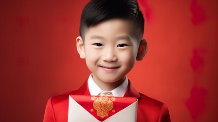 Asian Chinese boy greeting celebrating Chinese Lunar New Year festival 