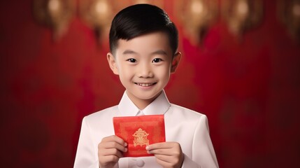 Asian Chinese boy greeting celebrating Chinese Lunar New Year festival 