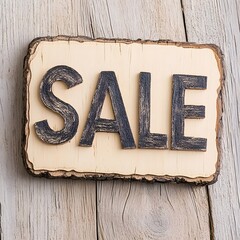 Rustic Wooden Sale Sign on Weathered Wood Background