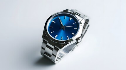 Elegant Stainless Steel Watch with Blue Face and Sleek Design