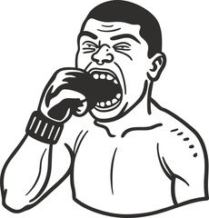 Obraz premium Illustration of a man eating an apple, expressive black and white line art