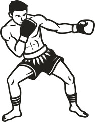 Fototapeta premium Boxing stance illustration traditional fighter in guard position athletic man, martial arts, combat pose