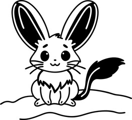 Obraz premium cute rabbit with large ears sitting on the ground adorable black and white illustration