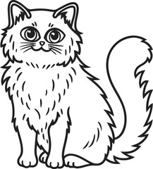 Obraz premium Fluffy persian cat line art cute kitten illustration for coloring or design adorable pet drawing