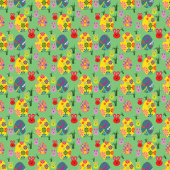 seamless floral pattern with easter colorful egg green yellow cover wallpaper cute