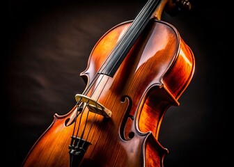 Fototapeta premium Close-up Cello Detail, Black Background - Musical Instrument Stock Photo