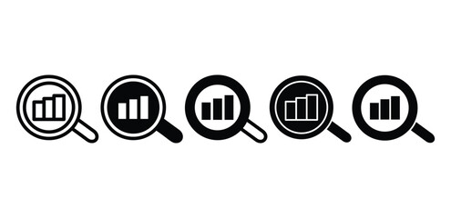 analytic business with glasses magnifier chart bar icon vector design black white color simple illustration sets