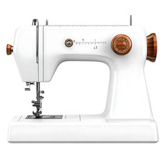 White vintage sewing machine with wooden accents.