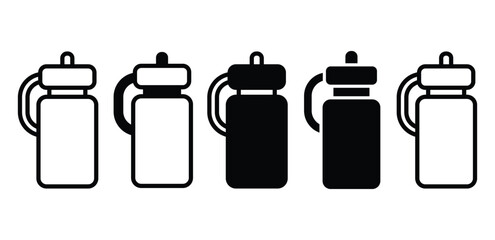 water bottle icon vector design outline black white and solid black color illustration set
