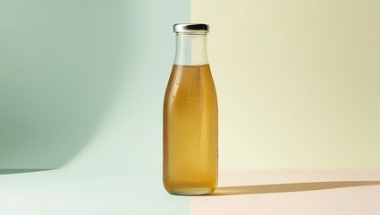 A glass bottle of olive oil isolated on a white background
