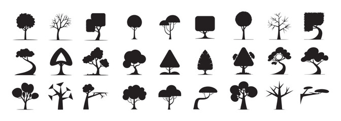 Obraz premium Abstract contour stylized tree, vector Decor Tree black silhouette clip art. Abstract tree icon isolated on white background. Tree silhouette symbo
