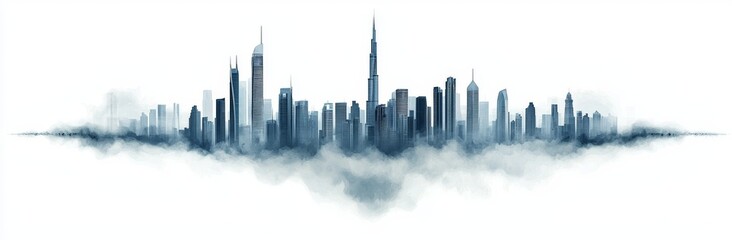 Obraz premium The modern city is often depicted with modern skyscrapers, representing achievement in the business world, as well as the influence of international corporations, banks, and office buildings