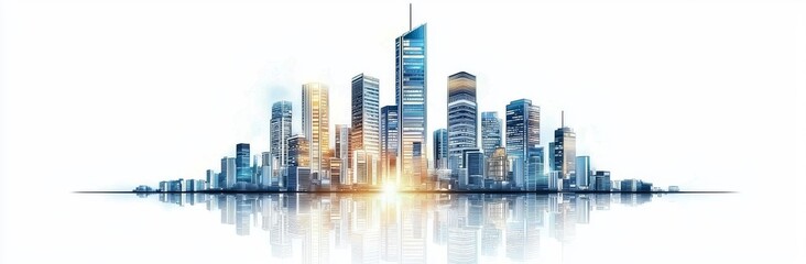 Fototapeta premium Modern skyscrapers are characteristic of illustrations showcasing a modern city, where success in business thrives among international corporations, banks, and office buildings